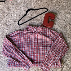 Men’s red plaid casual button down